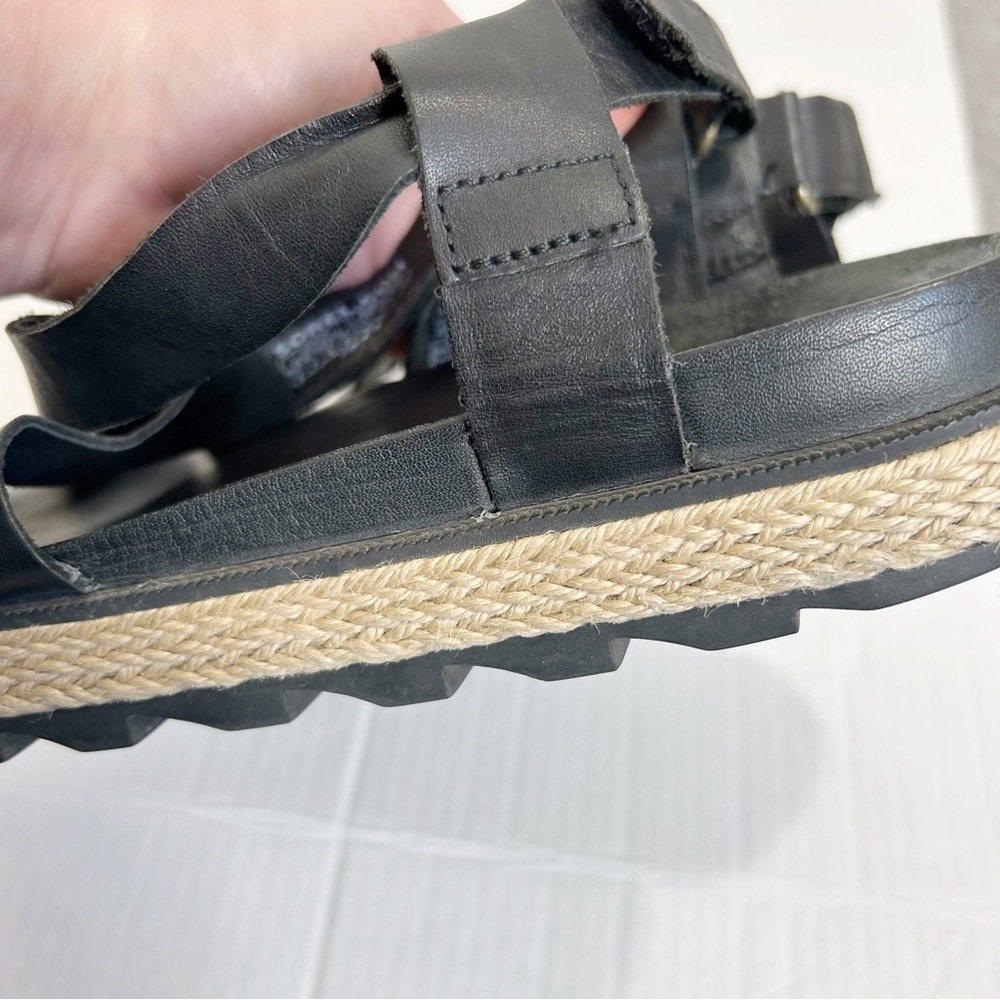 Sorel Roaming Criss Cross Sandals Jute Black Leather Size 8 Espadrille Summer - Picture 8 of 10